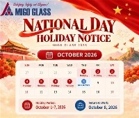 A MIGO Glass 2026 kínai nemzeti ünnepi értesítése